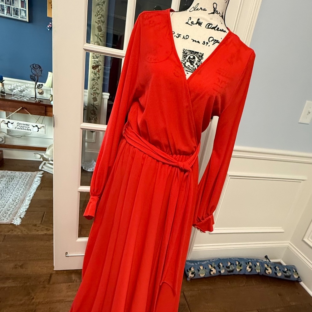 Maxi Dress by Meghan Orange Polyester Chiffon, Sz L
